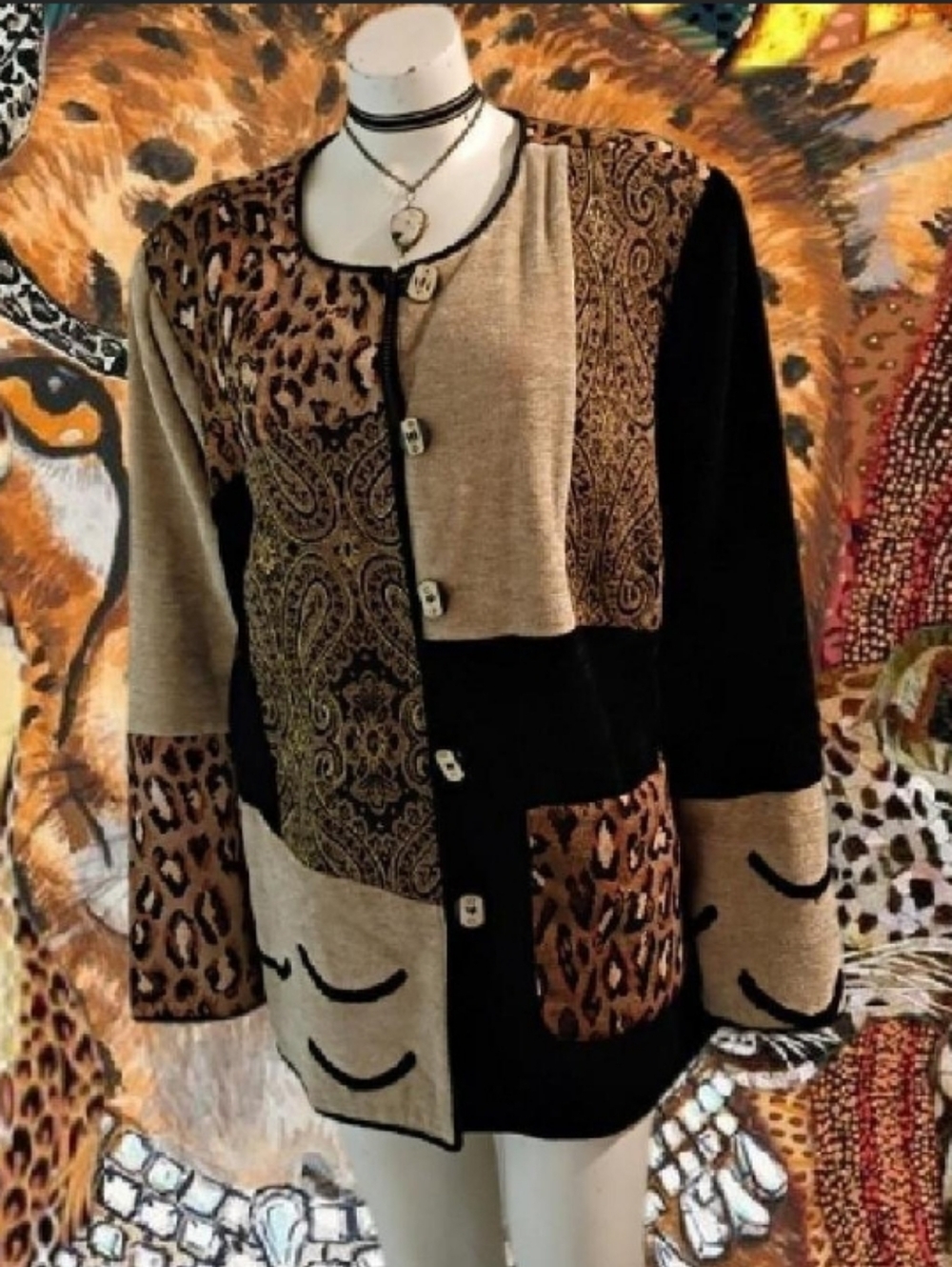 VTG 90s Indigo Moon women's 2X  leopard print patchwork button up jacket
